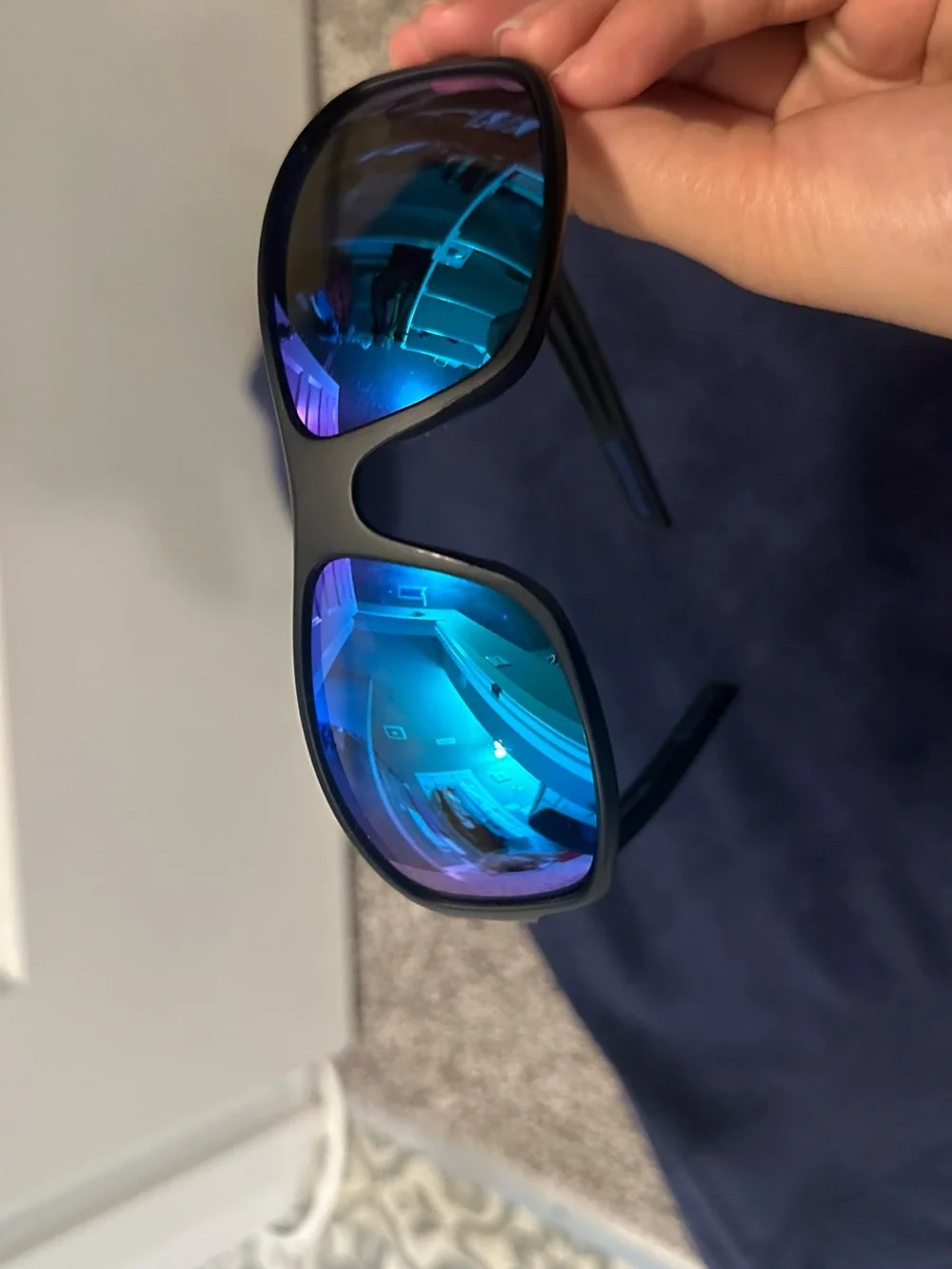 New Balance Black Frame Sunglasses with Blue Mirror Lenses